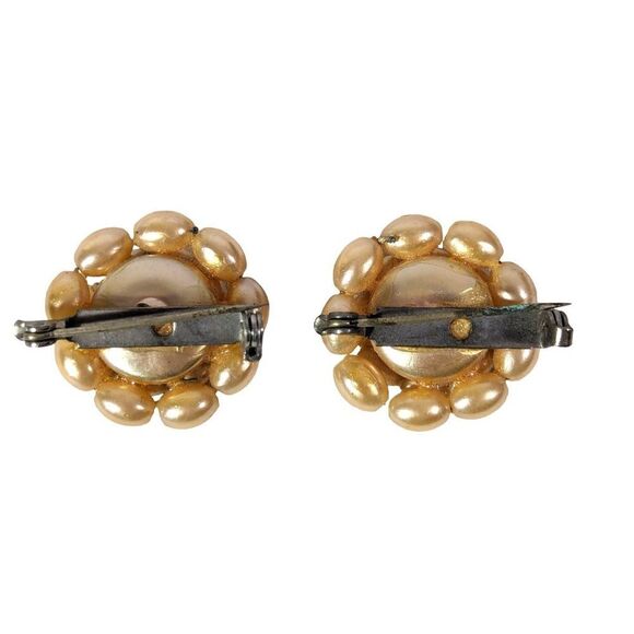 Vintage 1950s Gold Bead Flower Brooch Pair 1-inch Diameter Retro Collectible - Picture 2 of 4